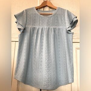 Cute light blue eyelet short sleeve top